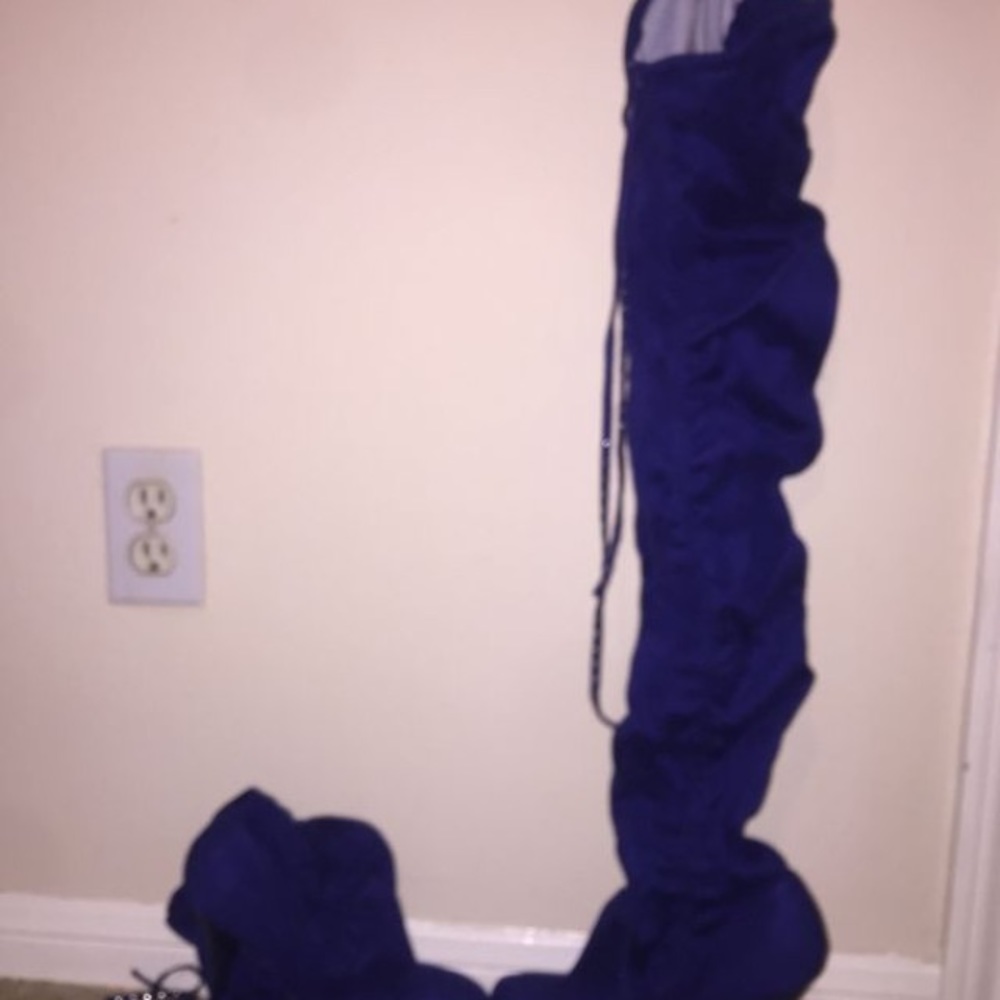 Haylow Navy Blue Thigh-High Stiletto Boots